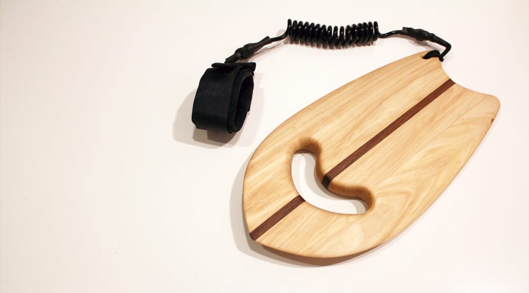 Wooden Handplane mit Leash