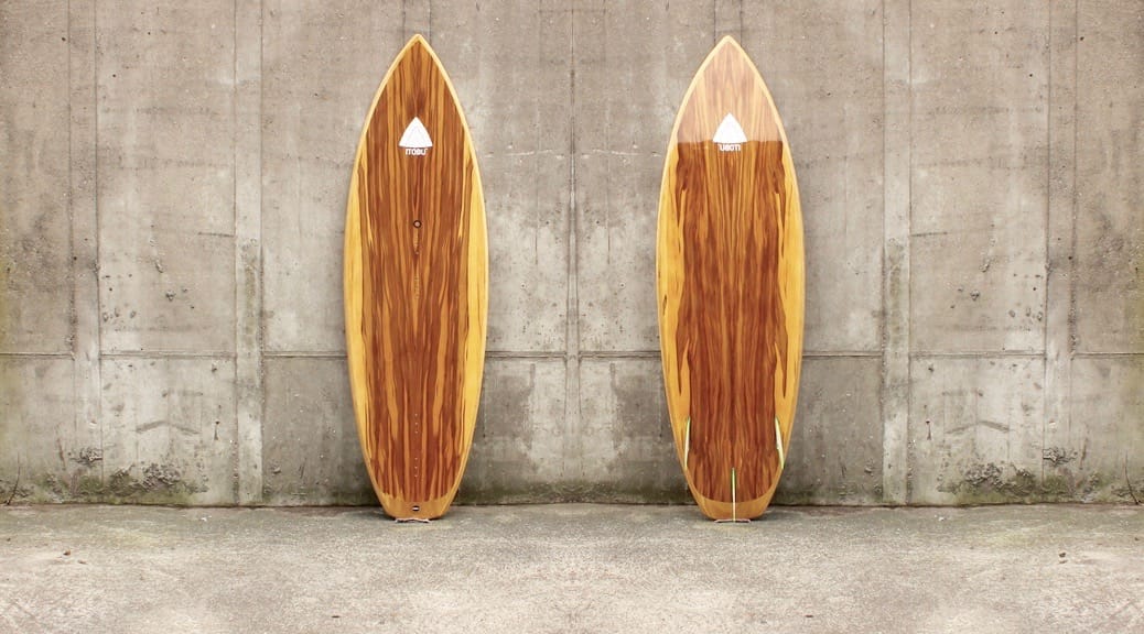 Kite-Surfboard mit Satin-Nussbaum-Furnier